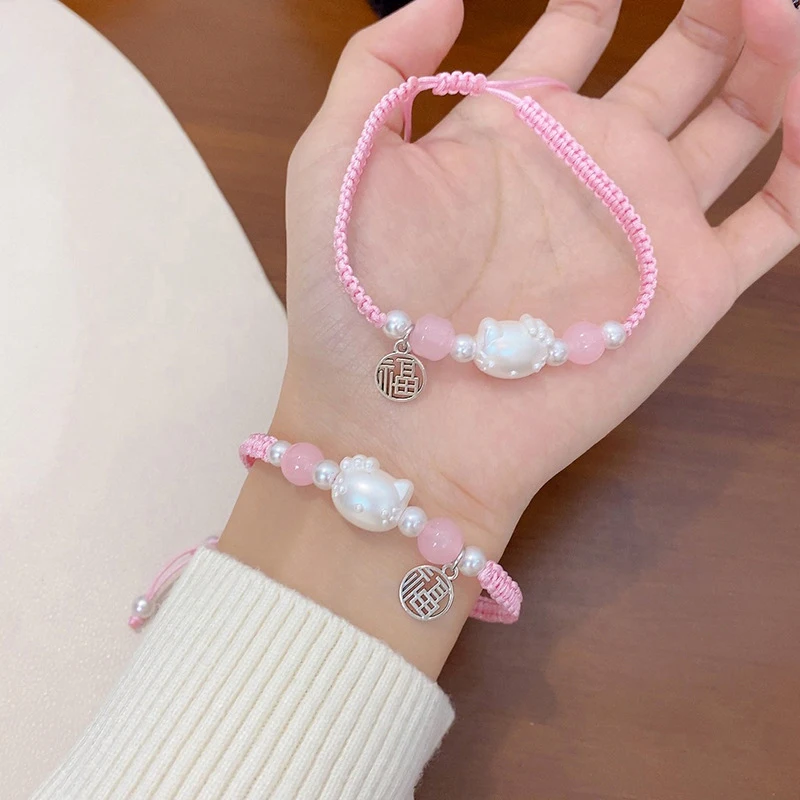 Hello Kitty Bracelet Valentine Gift Charm Cute Women Round Beaded Bracelet Jewelry Gifts