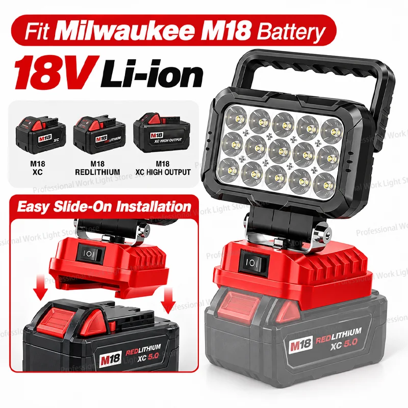 Led Light Fit Milwaukee Battery M18 Portable Spotlight Cordless Flashlight Outdoor Work Fishing Handheld Emergency Tool Llight