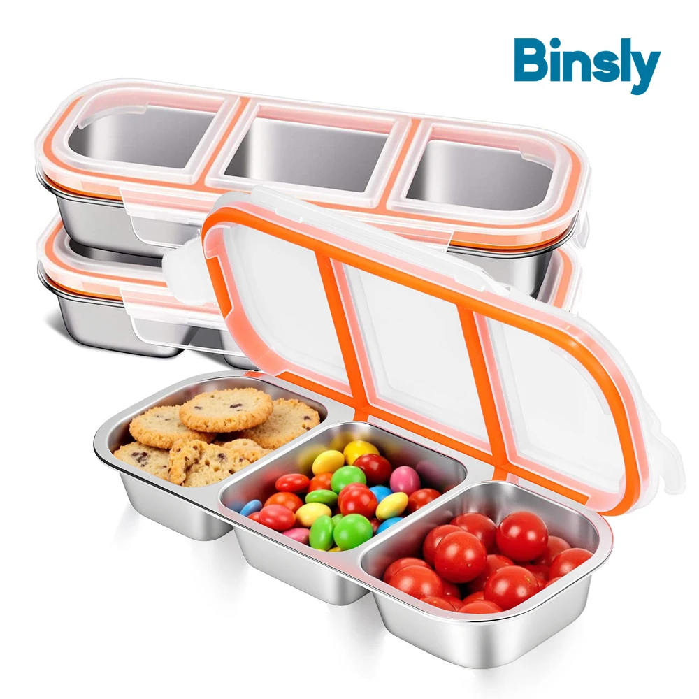 

Stackable Bento Snack Box Stainless Steel Snack Containers 2-Piece Set Leak Proof Metal Bento Lunch Box Dipping Saucer