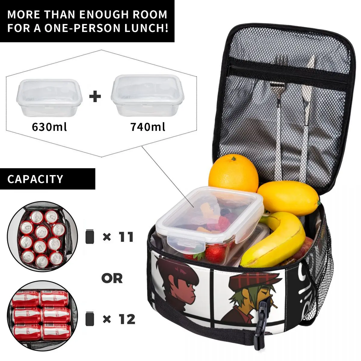 Gorillazs Lunch Bag Casual Lunch Box For Child Office Portable Insulated Cooler Bag Oxford Print Thermal Lunch Bags