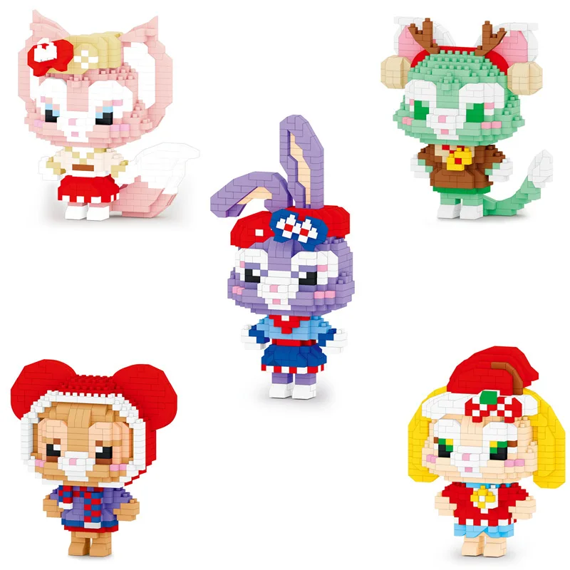 Christmas Clothes Disney Diamond Building Blocks StellaLou LinaBell Duffy Micro Brick Gelatoni Model Anime Figures For Kids Gift