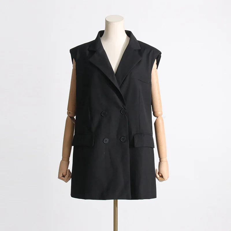 EAEOVNI Giacca patchwork con fiocco senza schienale Moda donna Cappotto blazer nero senza maniche con doppio bottone Streetwear 2025 Nuovi vestiti