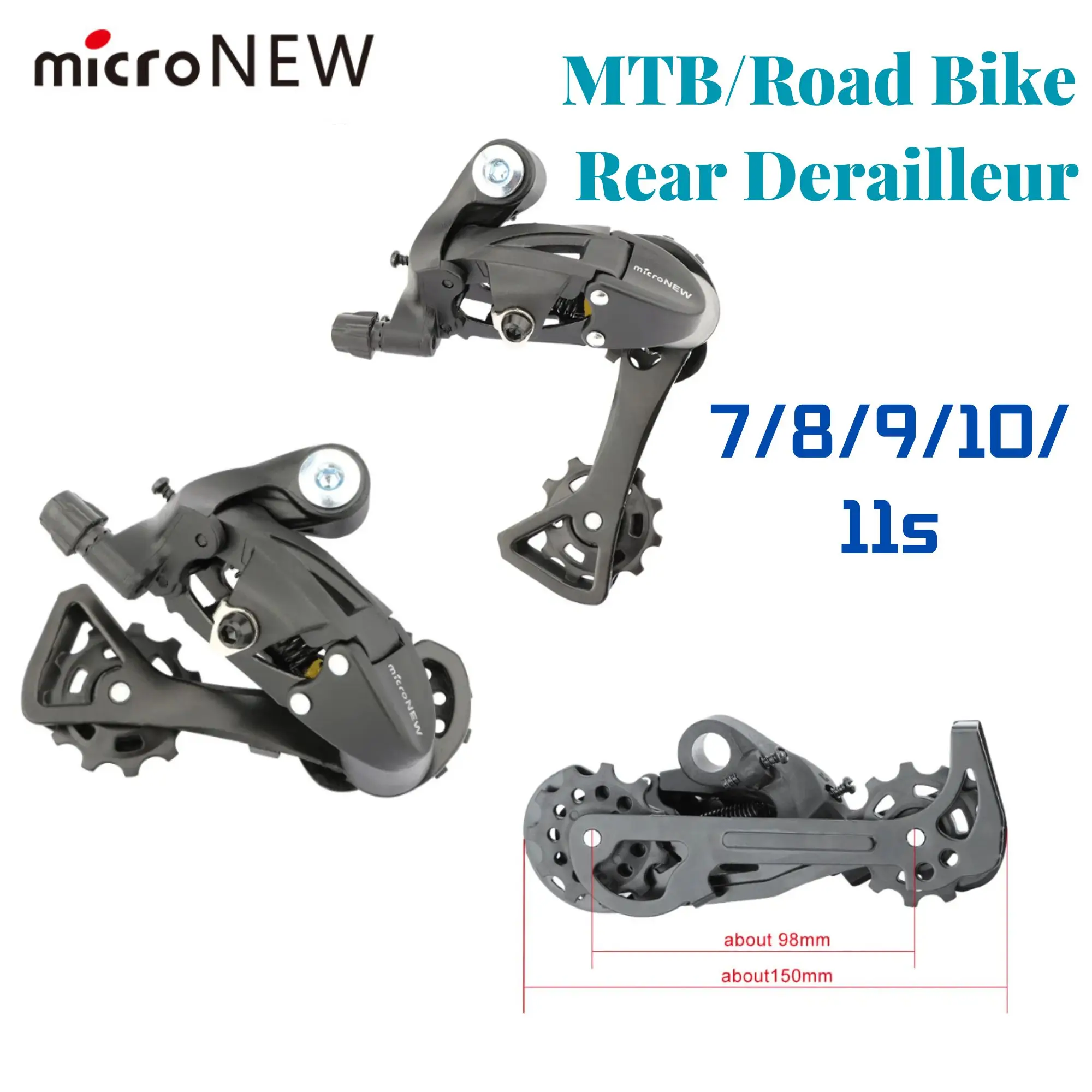 microNEW Bicycle Rear Shifter MTB Mountain Bike 7/8/9/10/11 Speed Road Rear Derailleur Compatible with 7/8/9/10S Bike Parts