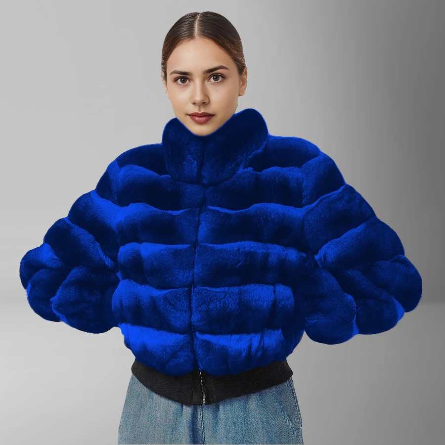 숏 레알 렉스 토끼털 재킷 스탠드 칼라 친칠라 컬러 퍼 코트 봄버 재킷 신상 여성 진짜 가죽 재킷
