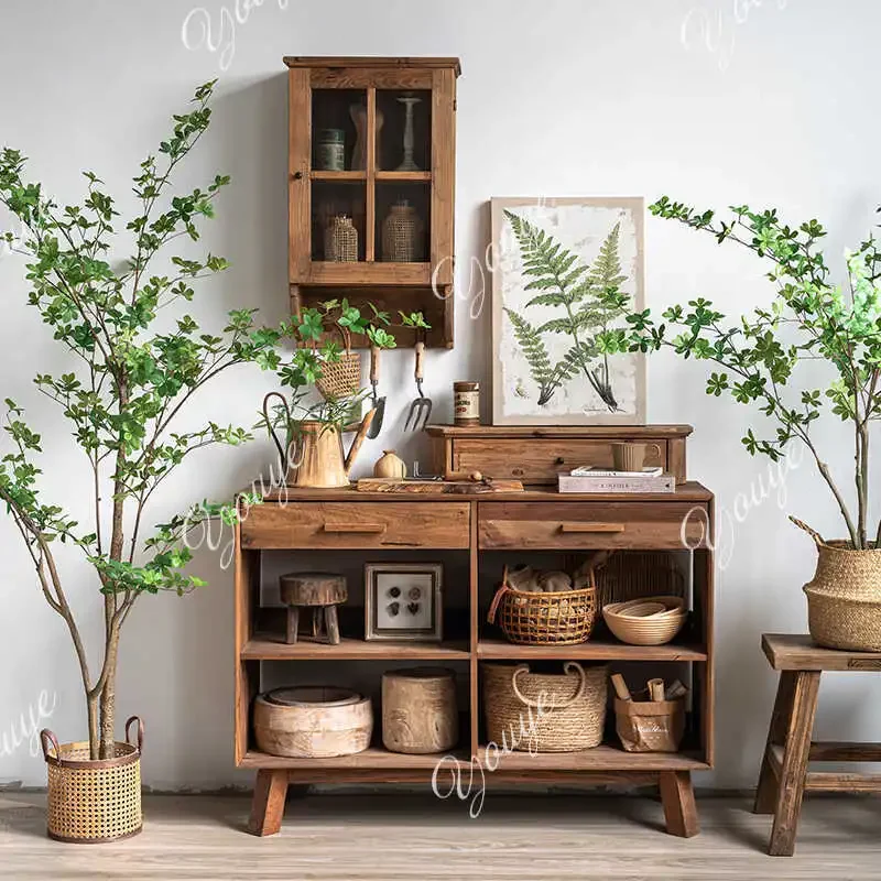 

SX Retro Old Solid Wood Log Household Dining Side Cabinet Living Room Locker Storage Table Tea Cabinet American Style