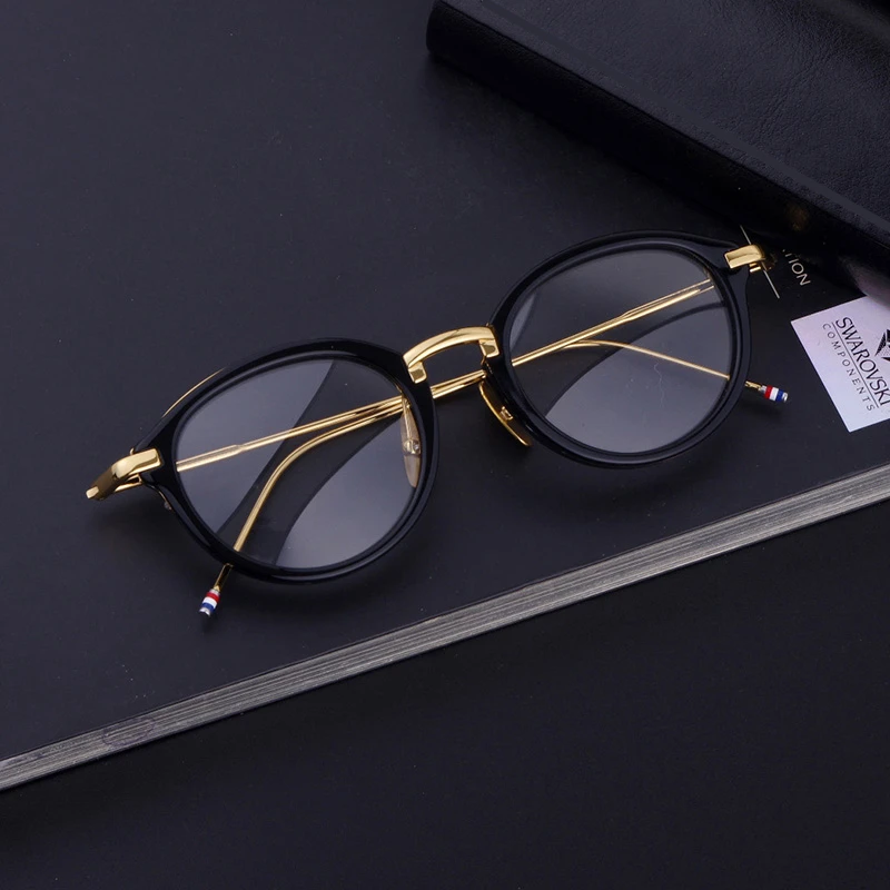 Brand Design Retro Round Glasses Frame Men Women Vintage Alloy Acetate Optical Eyeglasses Fashion Rim Prescription Eyewear TB011