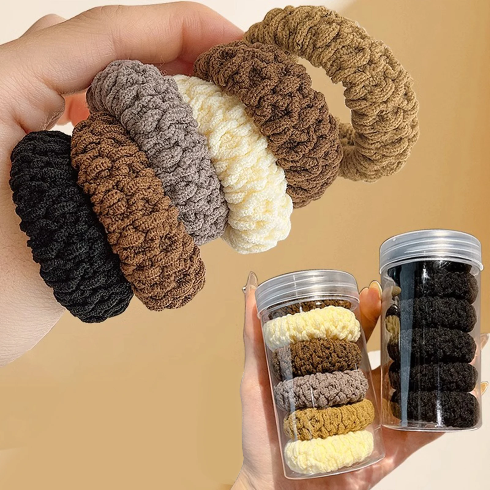 

5Pcs Solid Color Hair Ties Elastic Hair Scrunchies Seamless Thick Knit Ponytail Holders for Women Girls Hair Accessories