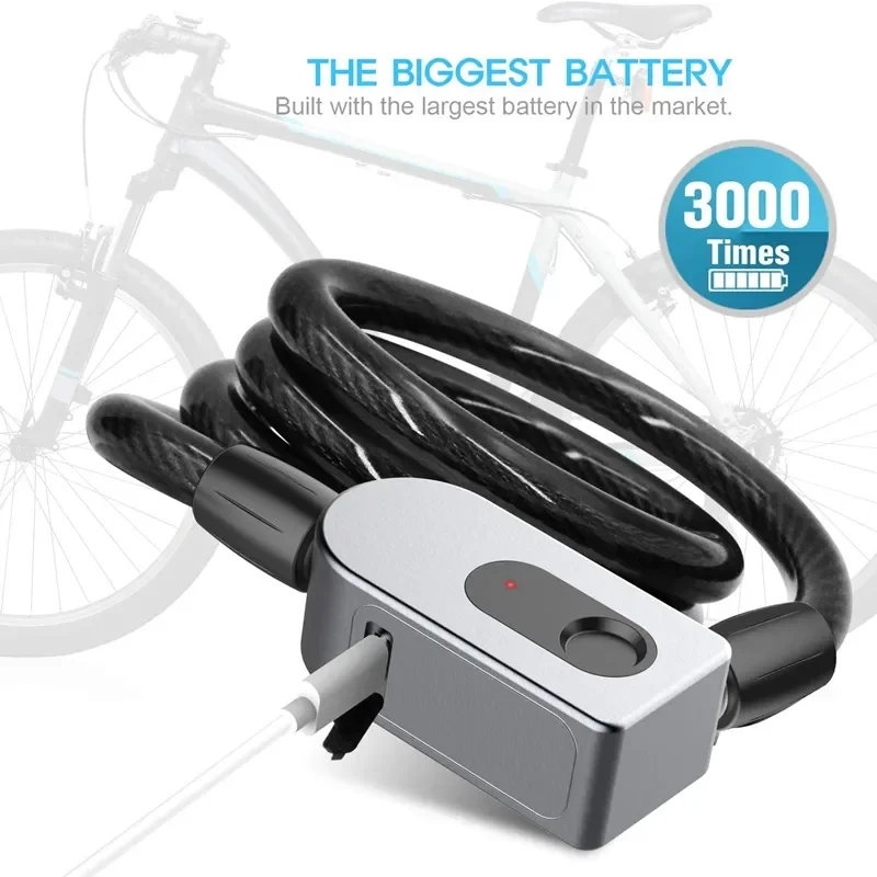 Fingerprint Bicycle Lock, Smart Antithief Bike Lock, Keyless USB Charge, IP65 impermeável, Long Standby Time, Bloqueio da bicicleta elétrica