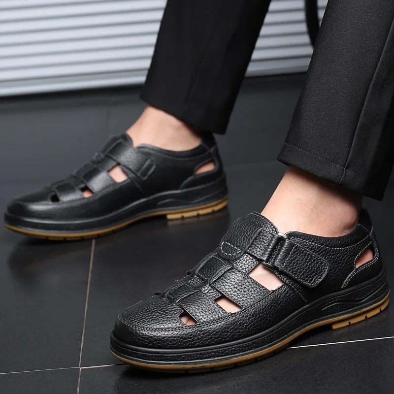 Classic High Quality Leather Business Sandals Summer Outdoor Hiking Shoes Handmade Sandals Fashion Comfortable Men Beach Shoes