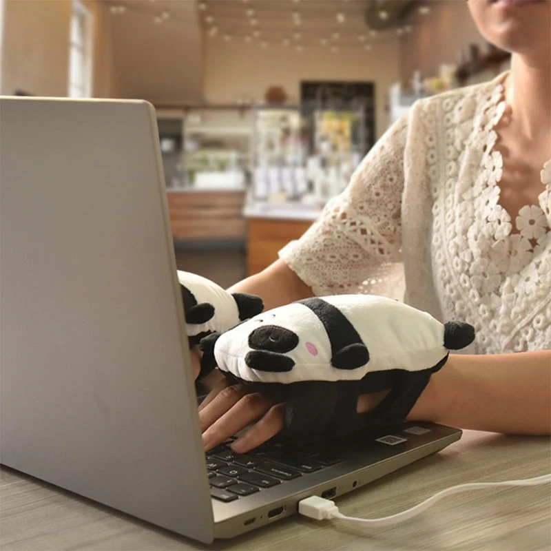 Panda desenhos animados usb luvas aquecidas elétricas bonito animal sem dedos inverno portátil mão mais quente aquecimento