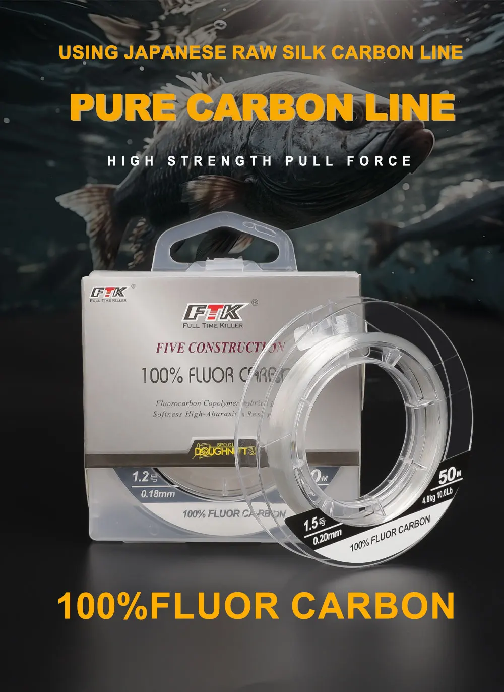 NGB Angelschnur 50M 100% Fluorocarbon Angelschnüre 5,5-62,7LB Kohlefaser-Vorfachschnur Fliegenschnur Schnell Sinkende Karpfenschnur – Detail 1