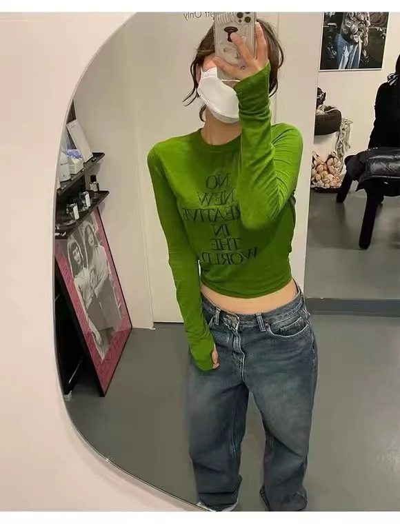 

een Base irt Elastic Slim Fit Long Sve round Ne T-irt Women's JENNIE Cotton Casual Comfortable Spring Faion