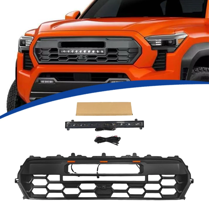 

For 2024-2025 Tacoma TRD pro style New Arrived ABS Car Mesh Auto With Lamp Front Modified Middle w/ LED Grille Accessories