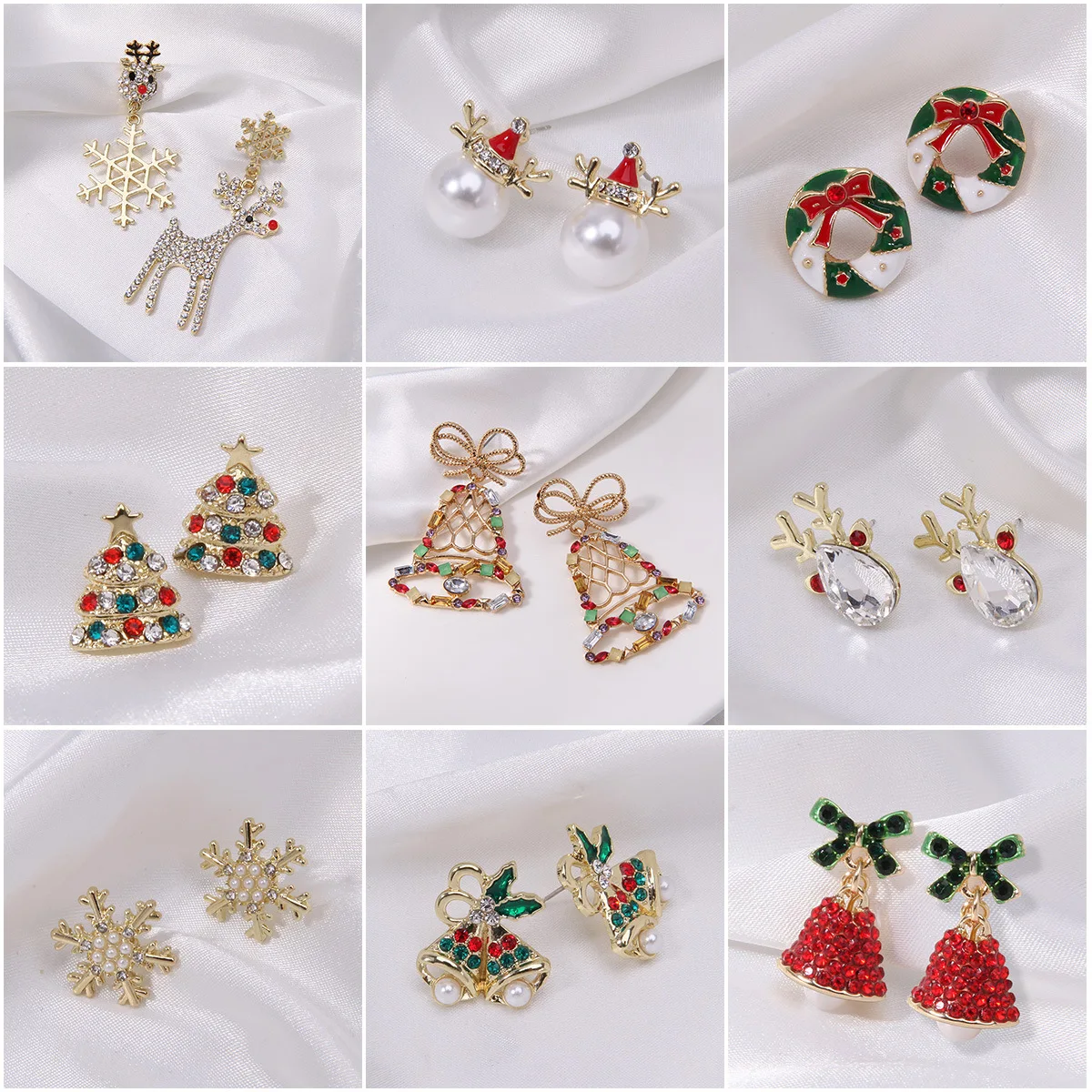 

Dainty Crystal Xmas Snowflake Stud Earrings for Women Jewelry Luxury Shine Christmas Tree Bell Star Pierced Dangle New Year Gift
