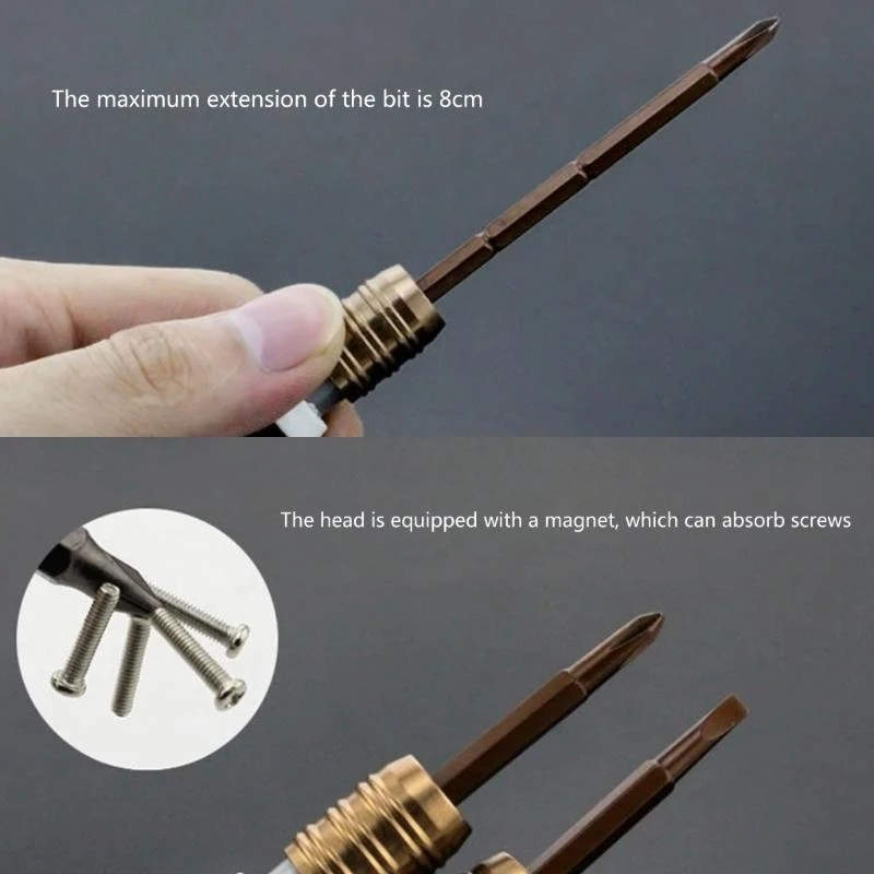 U1JB 2 in 1 Retractable Screwdriver Dual Purpose Screwdriver Manual Repair Tool Flat Screwdriver Repair Tool