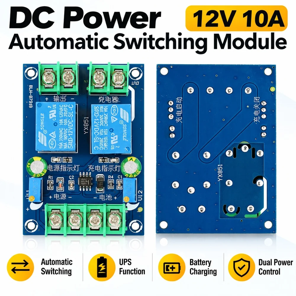 DC Power Automatic Switching Module DC12V 10A UPS Uninterruptible Dual Power Controller Emergency Battery Charging
