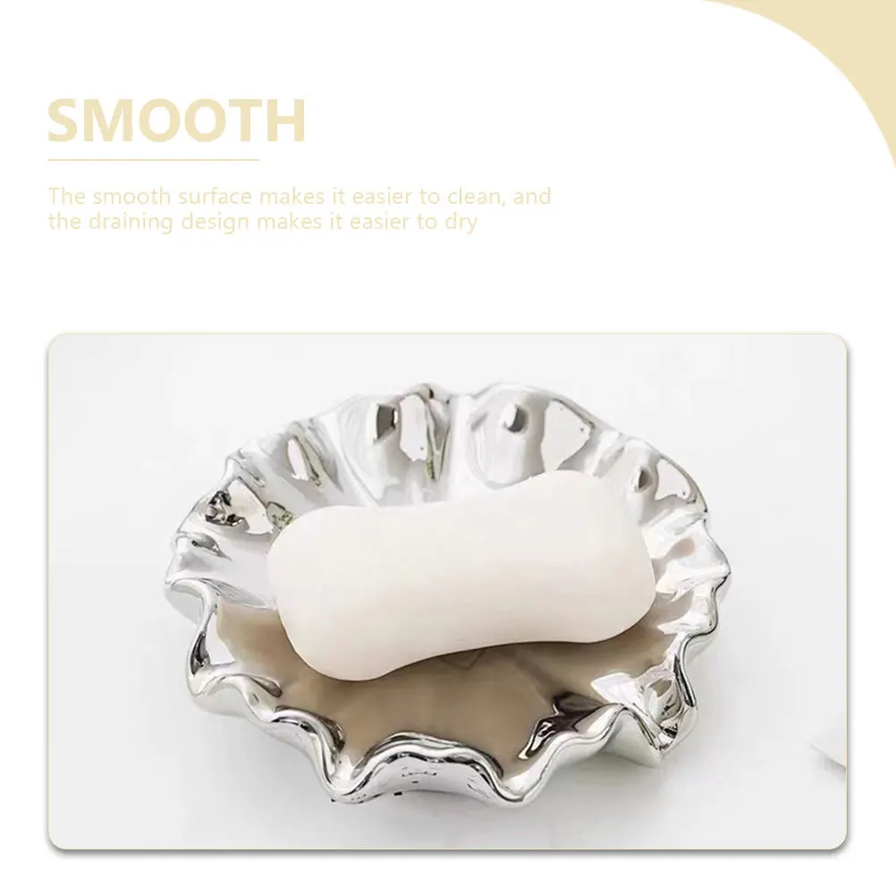 

Ceramic Soap Dish Holder Self Draining Design Bathroom Kitchen Adorable Appearance Easy Clean Stable Stand Soap Dish Holder