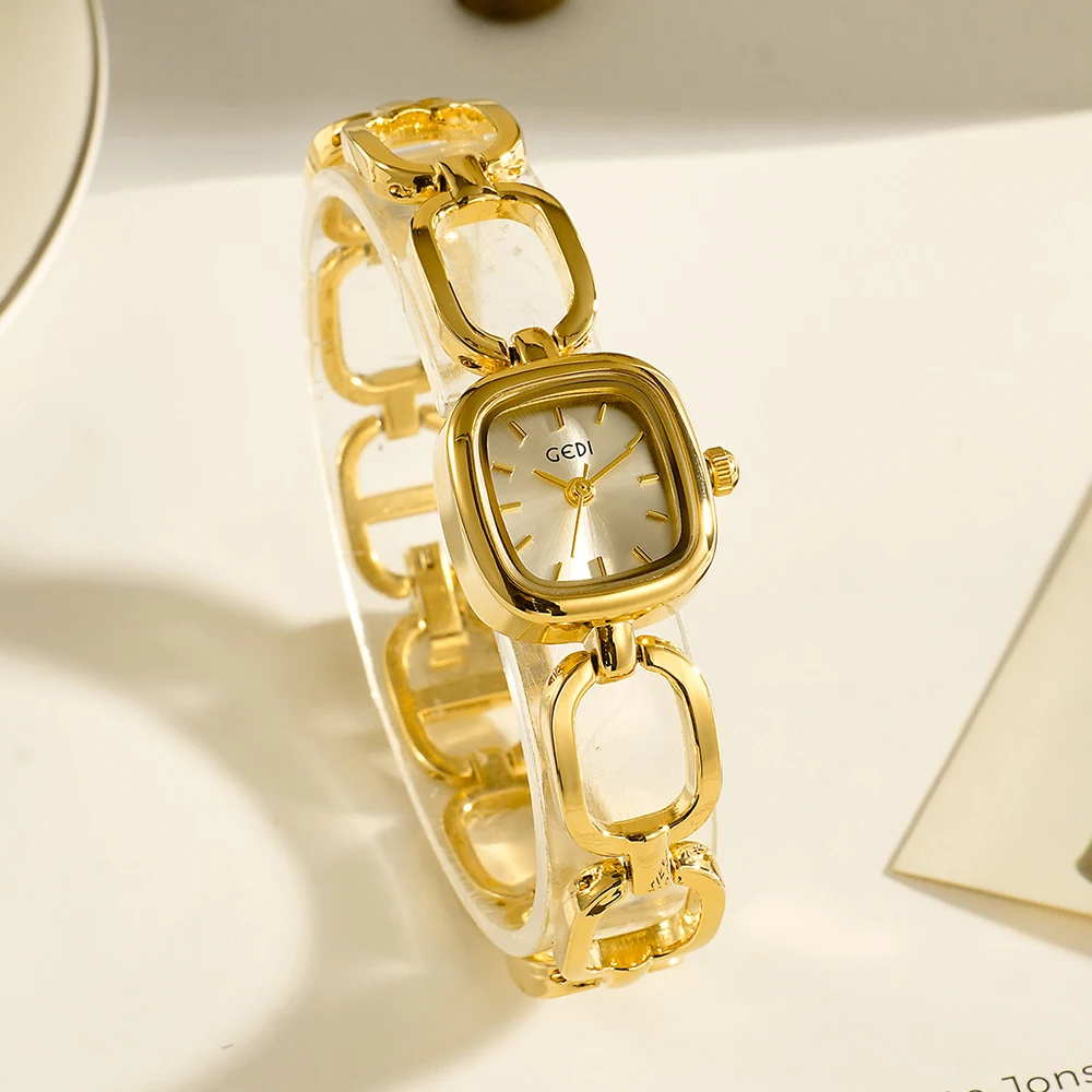 Gedi luz luxo high-end elegante temperamento relógio de pulso feminino retro pequeno quadrado relógio de quartzo mulher personalidade na moda