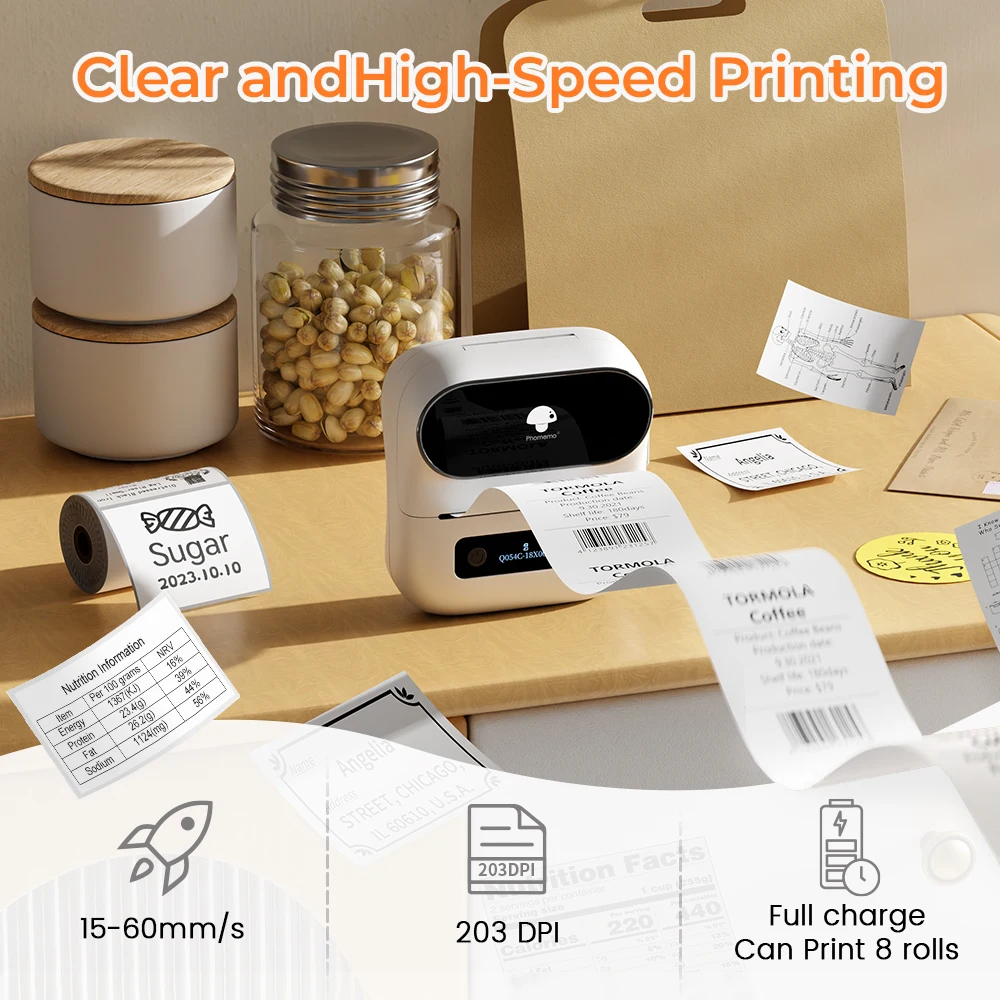 Phomemo M220 Label Printer Label Maker Machine 80mm Thermal Self-adhesive Labels Printer For Mobile Bluetooth Labeling Machine