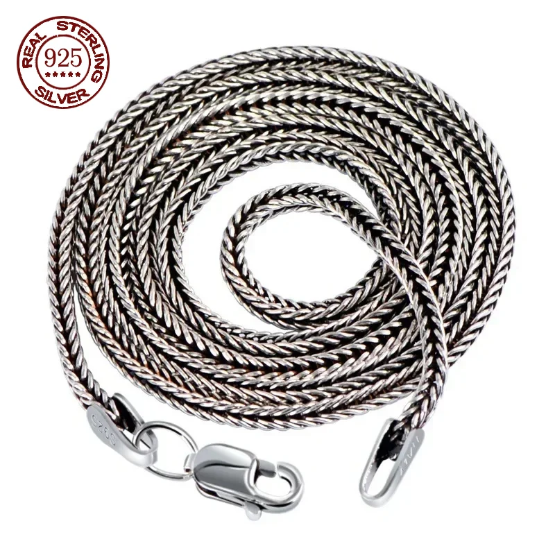 Pure S925 Sterling Zilver Heldere Klassieke Chopin Link Weave Vos Staart Hanger Ketting 1.6mm Dikke Mannen Vrouw fijne Sieraden