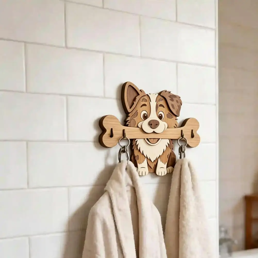 Durable Key Hanger Cartoon Dog Shape Key Hanger Wall Mounted No Punching Storage Hook Sturdy Moisture-proof Space for Home