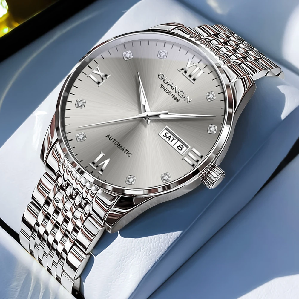 

GUANQIN Men's Watches Casual Business Fine Steel Strap Original Brand Automatic Mechanical Wristwatch Waterproof Luminous Date