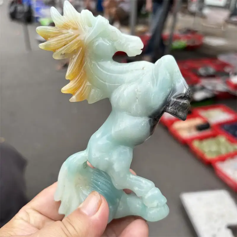 Natural Amazonite Horse Carving Animal Fashion Healing Energy Stone Home Decoration Christmas Gift 1pcs