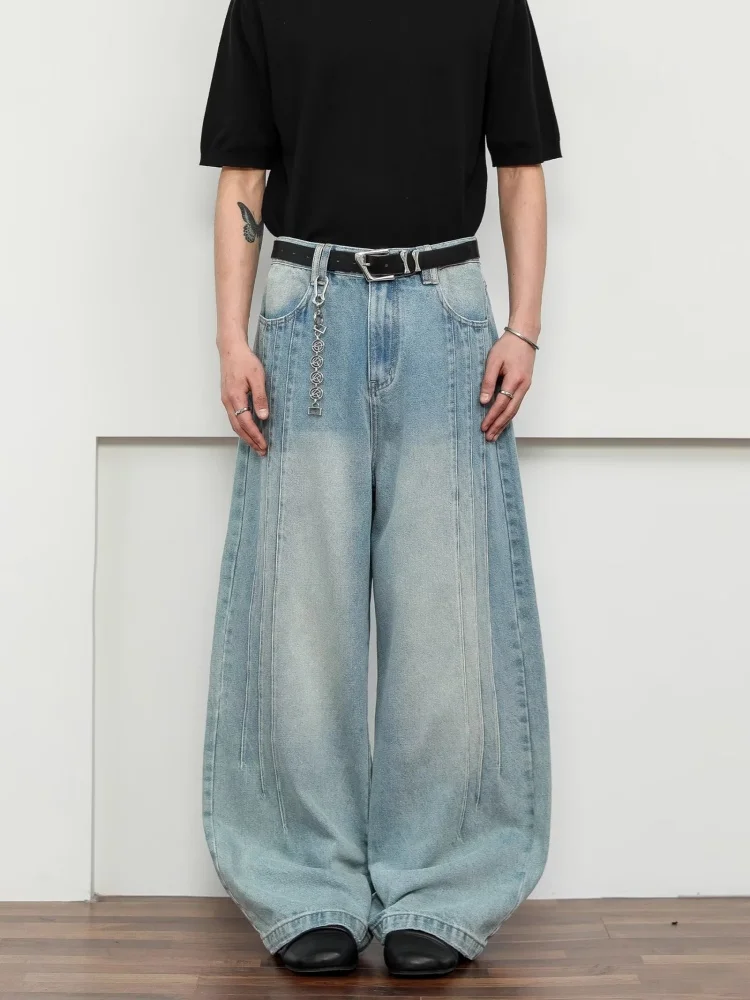 

Тренд Y2K 2022, винтажные потертые синие мешковатые джинсы в полоску сбоку, брюки для мужчин, одежда, прямые повседневные свободные джинсовые брюки