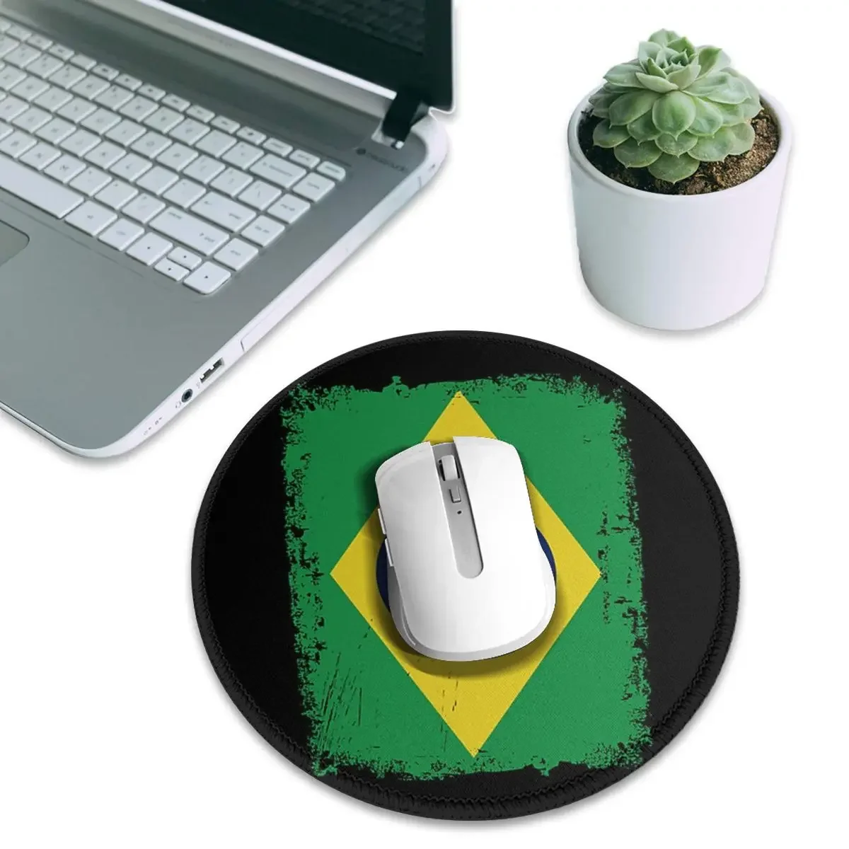 Brazil National Flag Round Mouse Pad Computer Keyboard Mouse Mat Gaming PC Desk Mat Office Accessories Table Mats