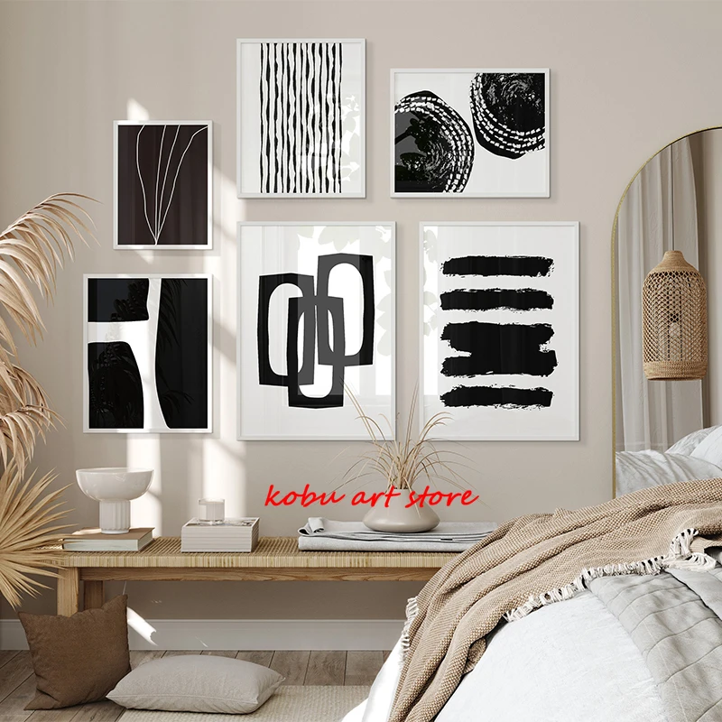 Black and White Abstract Poster Print Canvas Painting Minimalist Modern Neutral Wall Art Picture for Living Room Home Decor