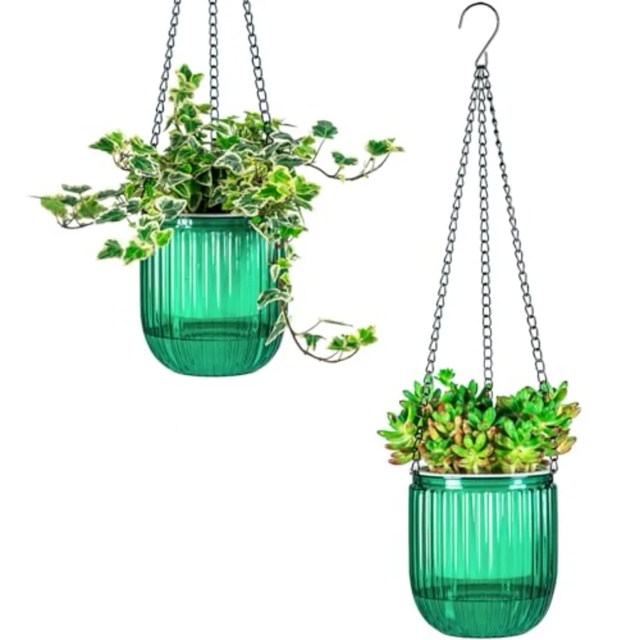 

4.5 Inch 2 Pcs Self Watering Hanging Planter Indoor Plant Pots Drainage Holes Outdoor Small Hanging Planters Flower Pot Basket