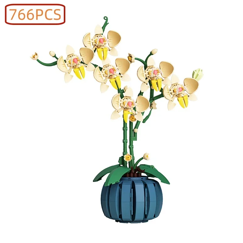 

Phalaenopsis Potted Immortal Flower Building Blocks Office Desktop Decoration Children's Educational Toys Plastic Model Kit