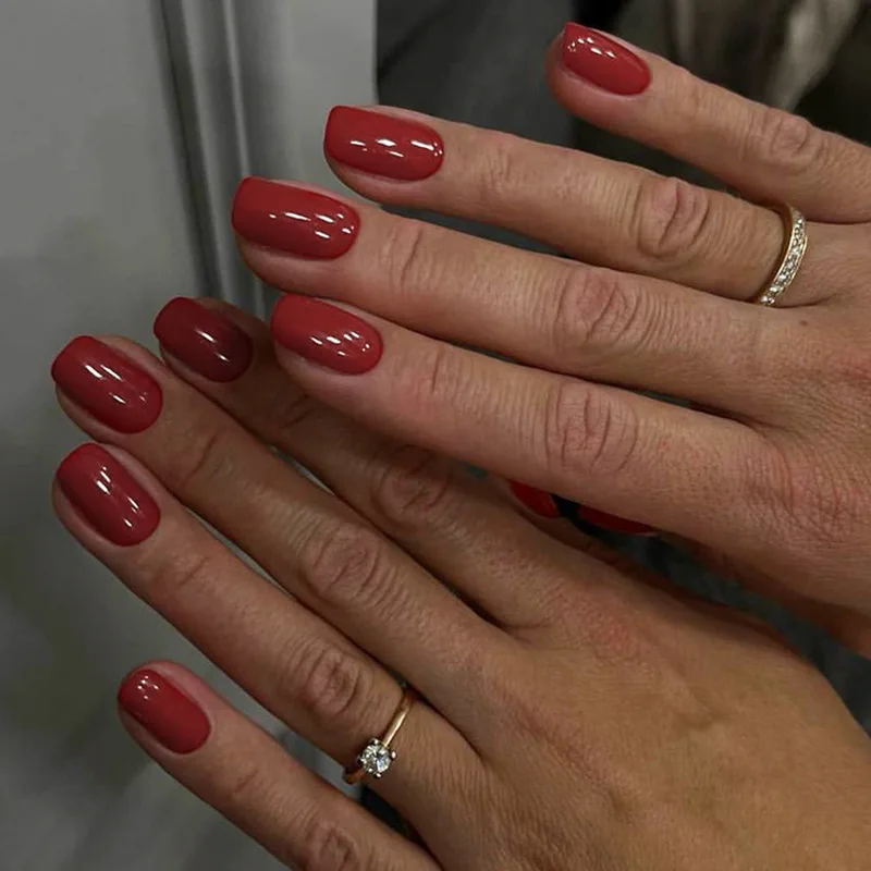 Vino rojo prensa en uñas Simple Color sólido largo almendra uñas postizas mujeres y niñas encanto manicura cubierta completa uñas postizas 24 Uds