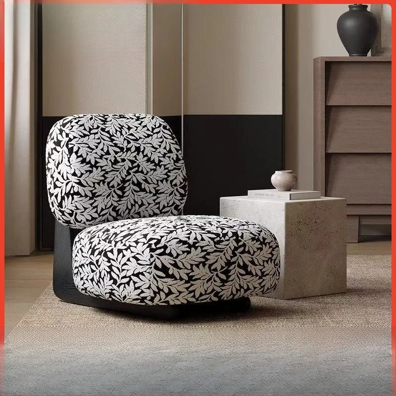 

French single chair printed fabric solid wood sofa chair B & B cafe antique leisure chair
