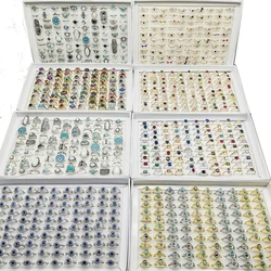 50pcs/Lot Wholesale Bohemia Mix Style Finger Rings for Women Hot Crystal Party Wedding Jewelry Acrylic Enamel Joint Ring Gifts