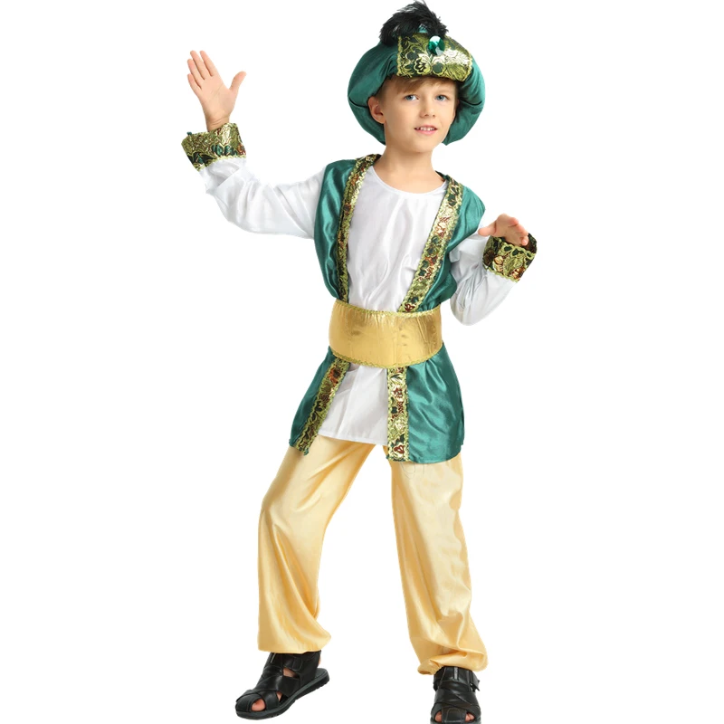 Purim halloween Party Aladdin Costumes Aladdin Lamp genie costume Adam prince Fantasia Arab Clothing boy Carnival