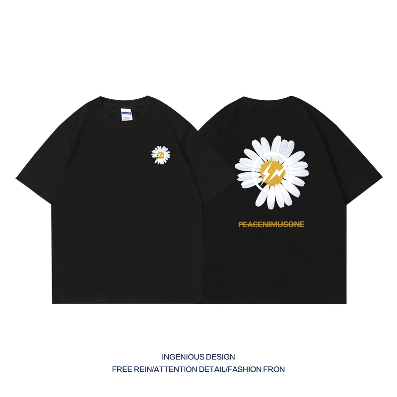

Korean Trend Classic Brand 2025 Spring Summer Daisy Front and Rear Printing Daily Commuting Sports Men Women The Same T-shirt