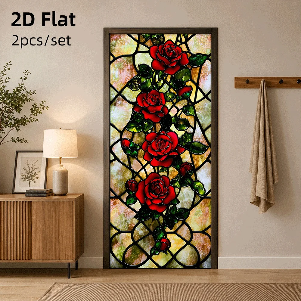1 piece of European retro rose painted glass door sticker self-adhesive 2D flat surface