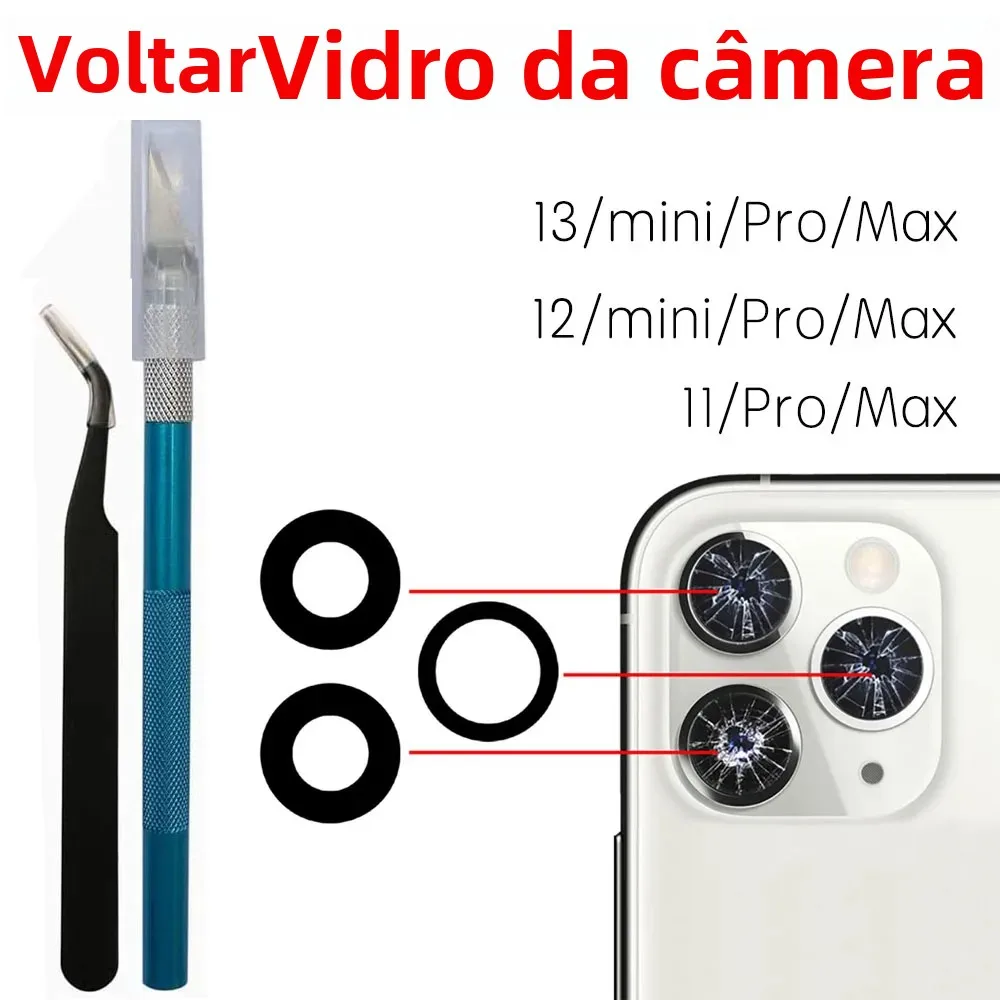 Vidro da câmera traseira para apple iphone 11 12 13 mini pro max lente da câmera traseira com adesivo e remover ferramentas reparação substituição