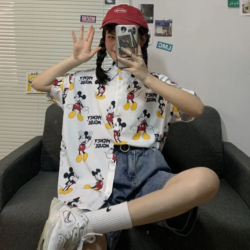 Disney Mickey Mouse Summer T-shirt Anime Cute Short Sleeve Shirt Loose Casual Cartoon Tees Korean Fashion Tops Clothes Y2k