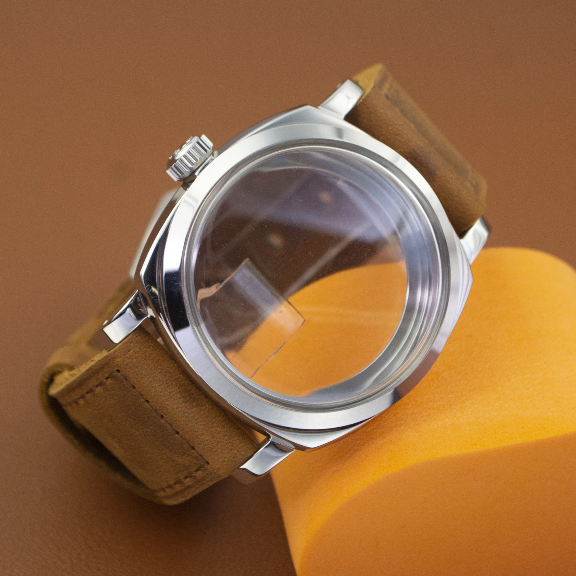 Stainless Steel 47mm Watch Case Strap Vintage Case Genuine Leather band fit ETA6497/6498/ST3600 Movement PAM 6154 Watch Cas