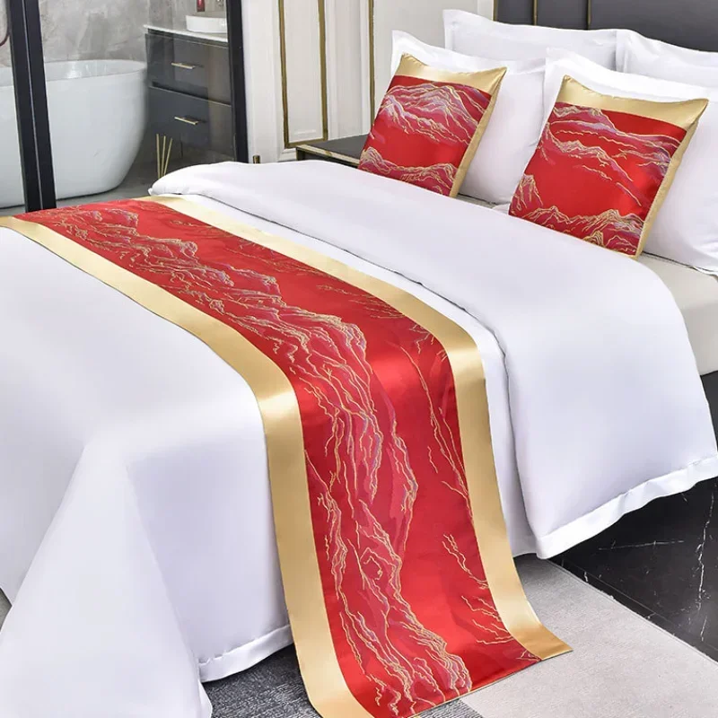 

Red Floral Bedspreads Bed Flag Runner Scarf Throw Bedding Single Queen King Bed Cover Towel Home Hotel Decorations