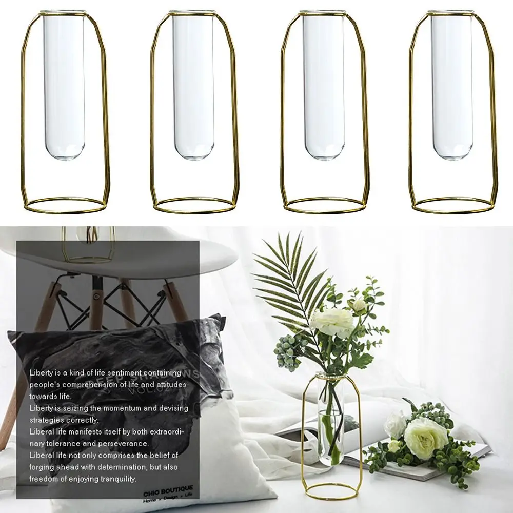 Simple Iron Hydroponic Vase Plastic DIY Plant Flower Pot Test Tube Shape Living Room Ornament