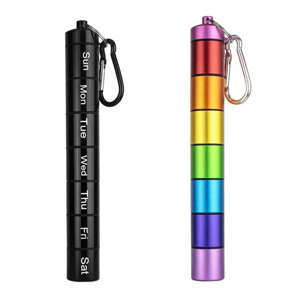 

Small Pill Case Keychain Multi Purpose Pocket Portable Weekly Pill Organizer 7 Compartments Pill Box for Travel Outdoor Camping