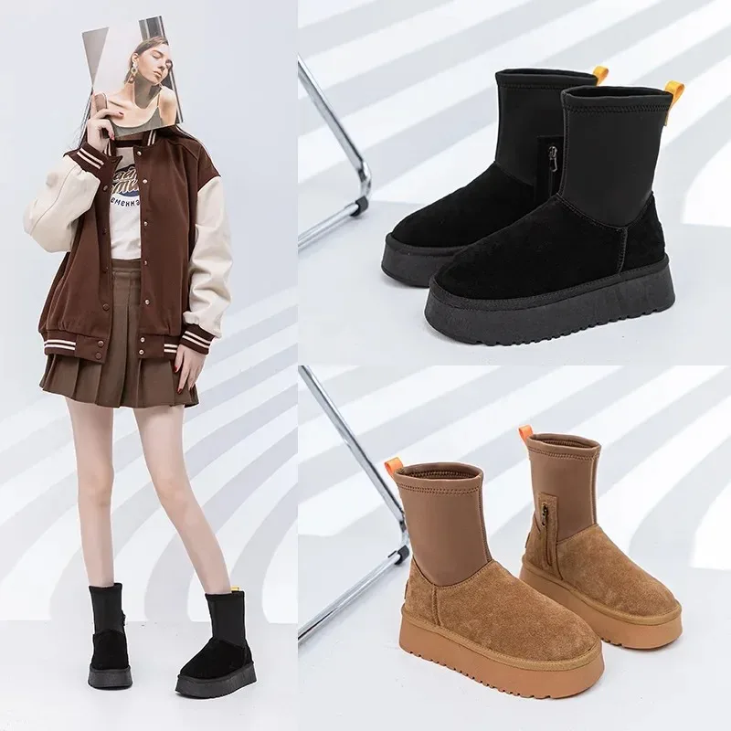 Stivaletti da donna in pelle scamosciata piattaforma autunno inverno caldo donna peluche stivaletti da neve scarpe da donna Botas Cristales Mujer