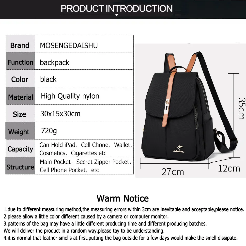 Fashion Design Travel Women Backpacks School Bag for Teenage Girls Casual Shoulder Bags Female Nylon Travel Rucksack Black Purse