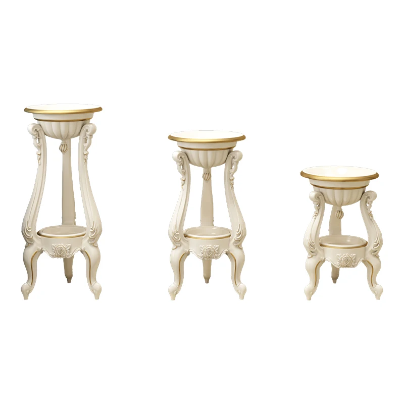 

European-style indoor flower pot stand, multi-layer gold-painted flower stand, white flower table imitation solid wood floor-to-