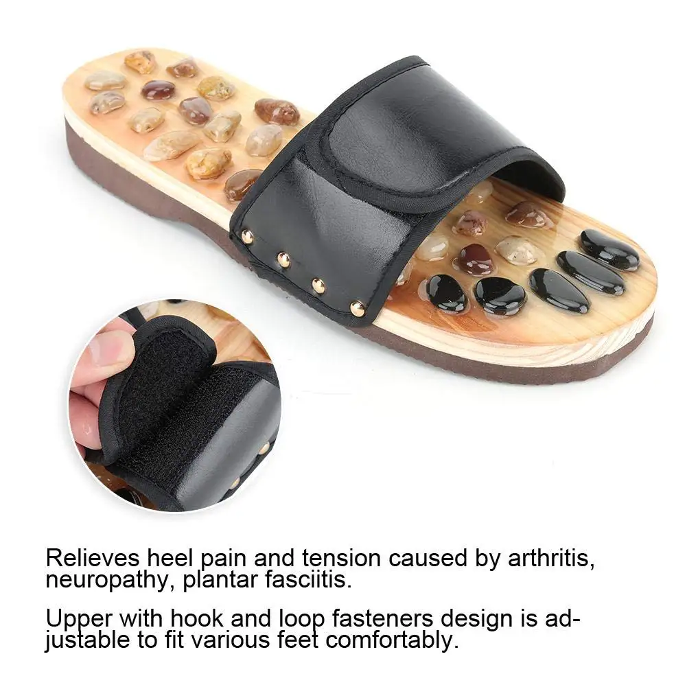 Massage Stone Shoes Acupressure Massage Slippers with Natural Stone Therapeutic Reflexology Sandals for Foot Acupoint Massage