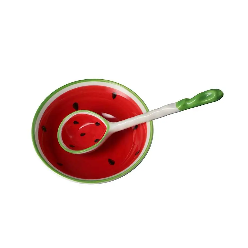 Coffee Watermelon Strawberry Shaped Cereal Bowl Ceramic Hand Painted Ramen Spoon Cute Creative Kitchen