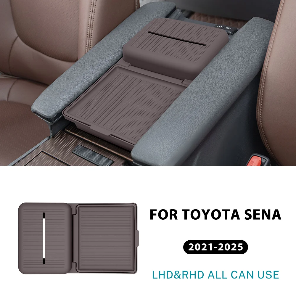 pour-toyota-sienna-2021-2022-2023-2024-2025-boite-a-mouchoirs-en-silicone-pour-le-couvercle-de-l'accoudoir-de-la-console-centrale-marron-gris-accessoires-interieurs